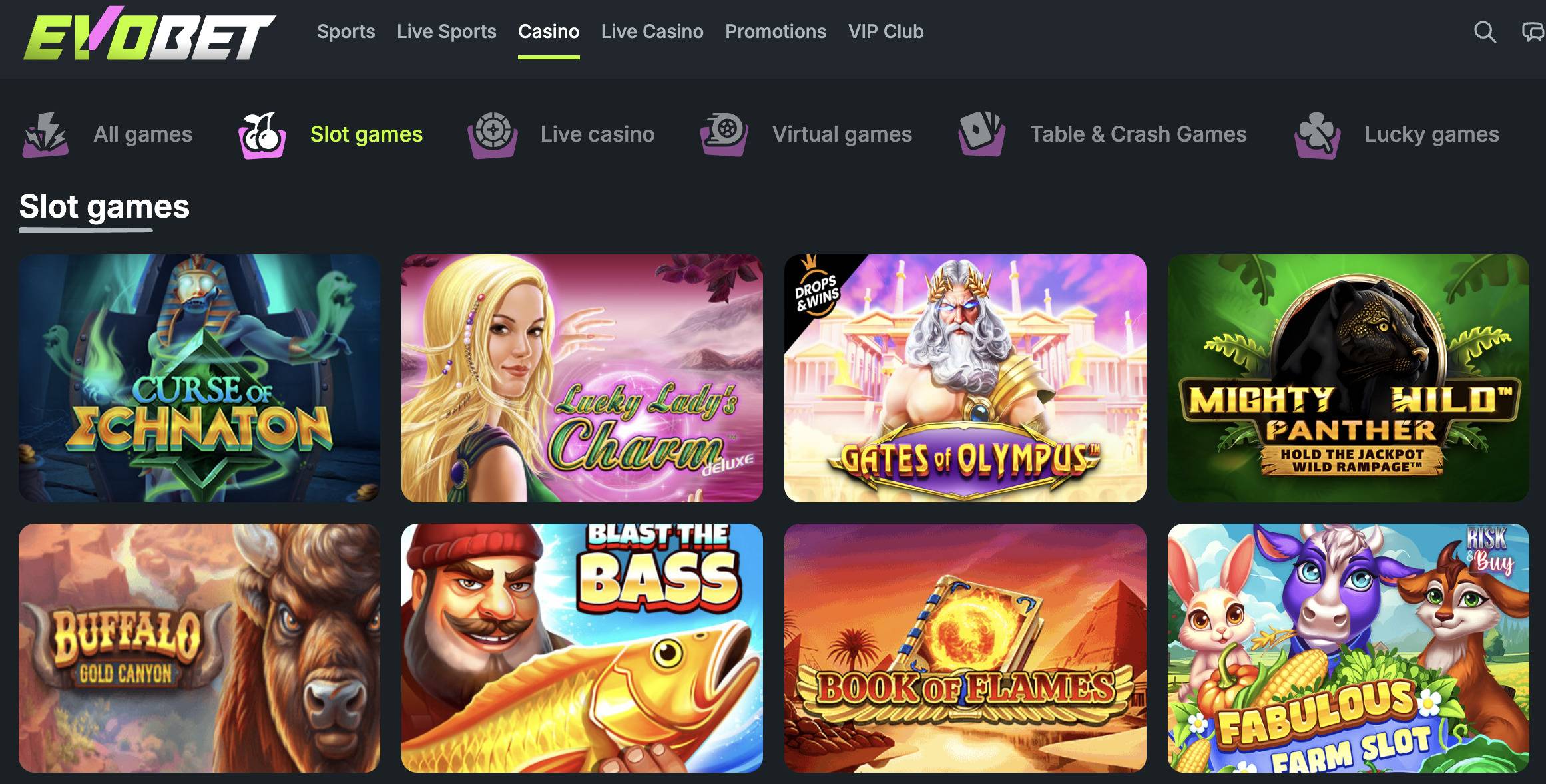 Evobet kasino slot pelit